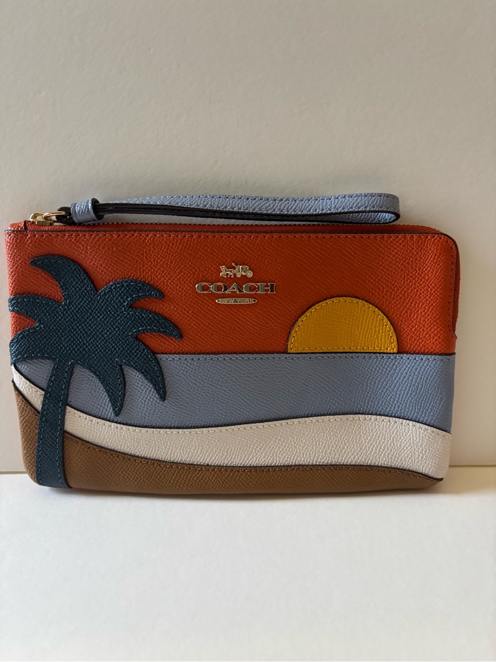 Coach Sunset Wristlet Orange, Blue, Yellow, Cream, Brown NWT